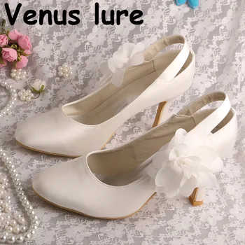 Customized Brand Round Toe High Heel Puma Women Shoes with Flower