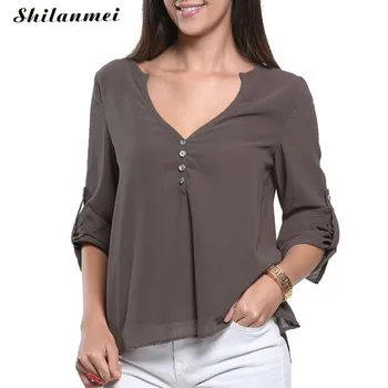 Chiffon Blouse long sleeve V neck cut out Elegant Button Women Shirts chemise hiver femme female tops dames shirt bedrukt 2017
Chiffon Blouse long sleeve V neck cut out Elegant Button Women Shirts chemise hiver femme female tops dames shirt bedrukt 2017