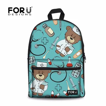 

FORUDESIGNS Women Backpack Cute Cartoon Nurse Bear Print Rucksack Fashion Travel Bag Teenager Girls Laptop Daypack Mochila Bolsa