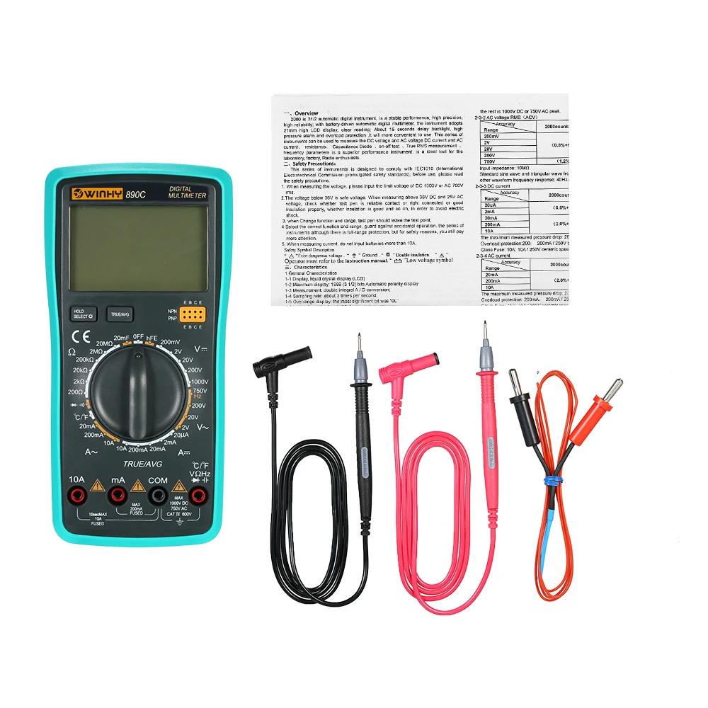 Digital multimeter True RMS 1000V Electric Instrument Temperature Detector DC/AC Voltage Current Capacitance Resistance Diode
Digital multimeter True RMS 1000V Electric Instrument Temperature Detector DC/AC Voltage Current Capacitance Resistance Diode