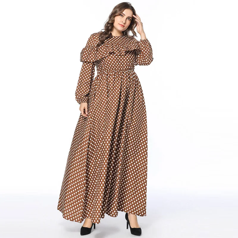 Brown Polka Dots Pleated Maxi Long Dress Women Elegant Ruffles Long Sleeve Elastic Waist Party Swing Dresses Muslim Robe 4XL
Brown Polka Dots Pleated Maxi Long Dress Women Elegant Ruffles Long Sleeve Elastic Waist Party Swing Dresses Muslim Robe 4XL