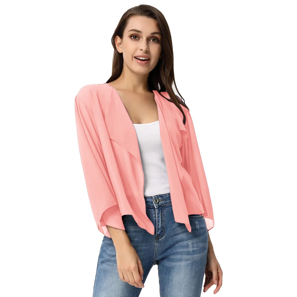 sexy elegant Women coat Lightweight 3/4 Sleeve Open Front See-Through Chiffon Shrug Bolero ladies solid party wedding jacket top
sexy elegant Women coat Lightweight 3/4 Sleeve Open Front See-Through Chiffon Shrug Bolero ladies solid party wedding jacket top