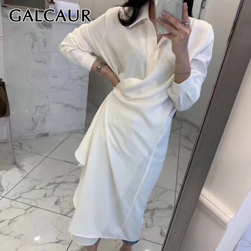 GALCAUR Summer Irregular Dress For Women Lapel Collar Long Sleeve High Waist Solid Midi Dresses Female Fashion Clothing 2019
GALCAUR Summer Irregular Dress For Women Lapel Collar Long Sleeve High Waist Solid Midi Dresses Female Fashion Clothing 2019