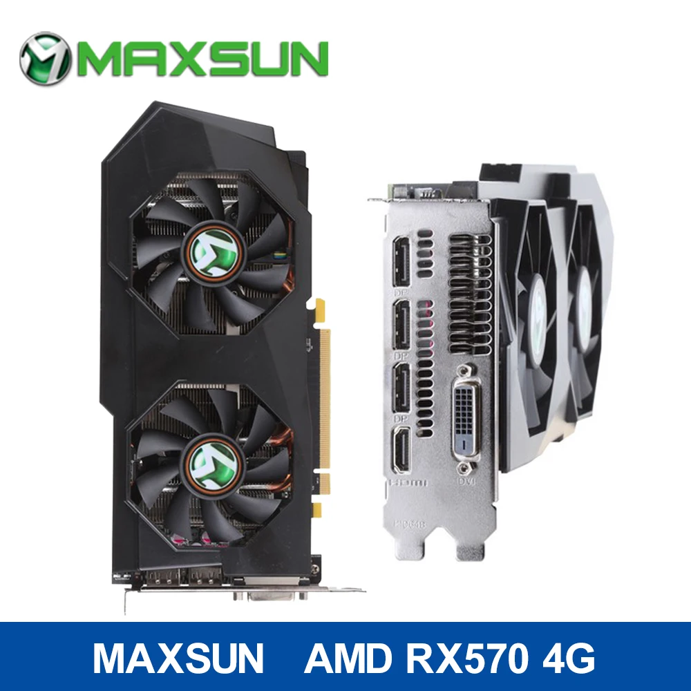 Горячая Распродажа MAXSUN AMD Radeon RX570 4G графика 256bit GDDR5 25-27Mh/s 7000 мГц 2048 блок 1168-1244 PCI Express