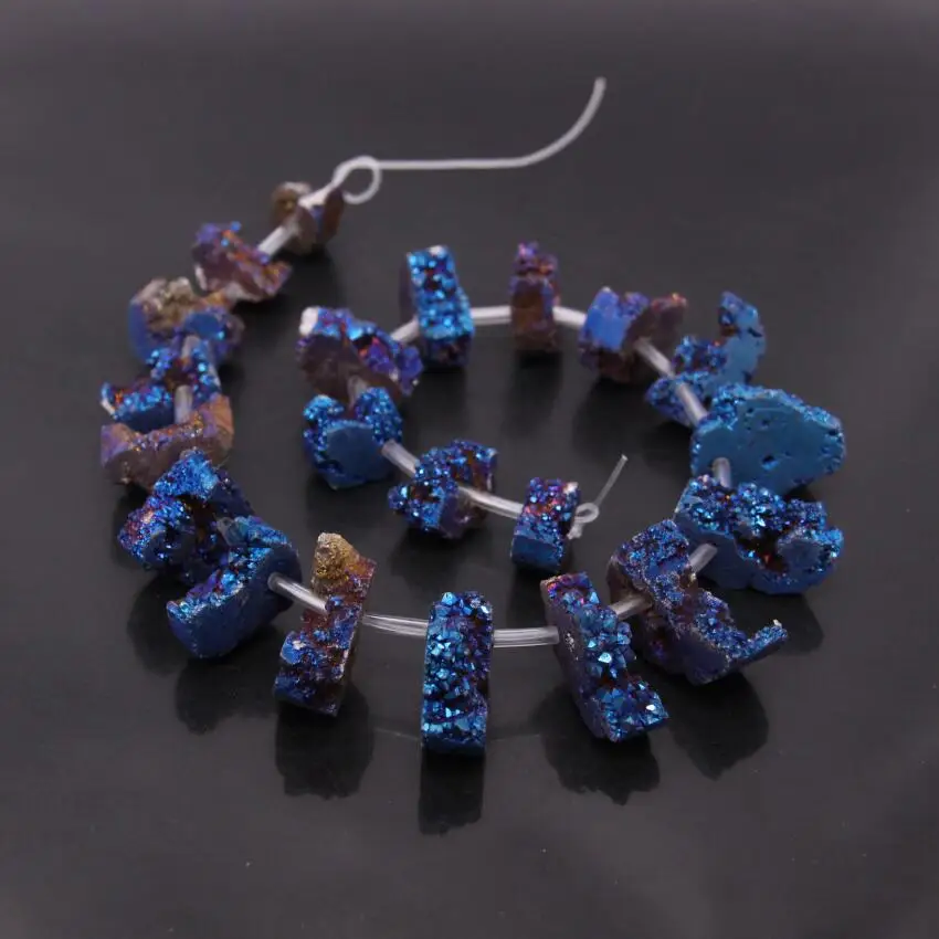 15.5"Strands Blue Titanium Geode Quartz Druzy Top Drilled Slice Point Beads Crystal Agates Drusy Slab Nugget Pendants Jewelry |