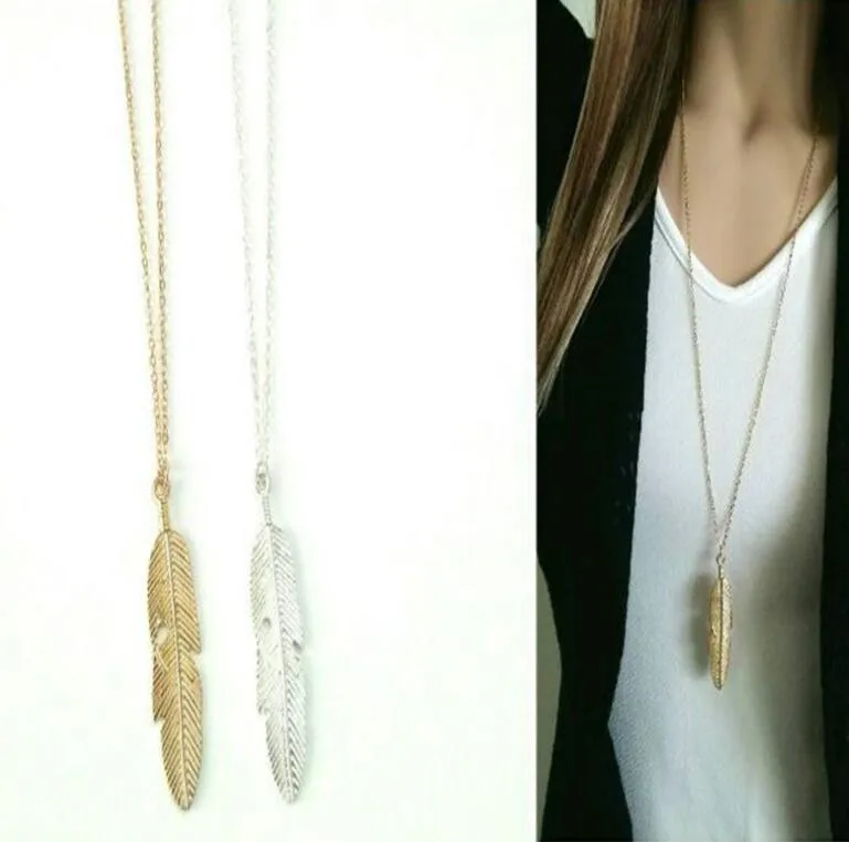 Simple Classic pendant Necklace Feather Necklace Long Sweater Chain Gold Sliver Color Jewelry choker Necklace for Women leaf
Simple Classic pendant Necklace Feather Necklace Long Sweater Chain Gold Sliver Color Jewelry choker Necklace for Women leaf