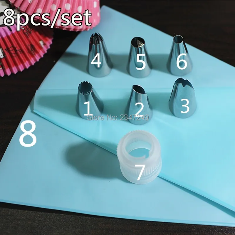 8 PCS/Set Silicone Kitchen Accessories Icing Piping Cream Pastry Bag + 6 Stainless Steel Nozzle Set DIY Cake Decorating Tips Se
8 PCS/Set Silicone Kitchen Accessories Icing Piping Cream Pastry Bag + 6 Stainless Steel Nozzle Set DIY Cake Decorating Tips Se