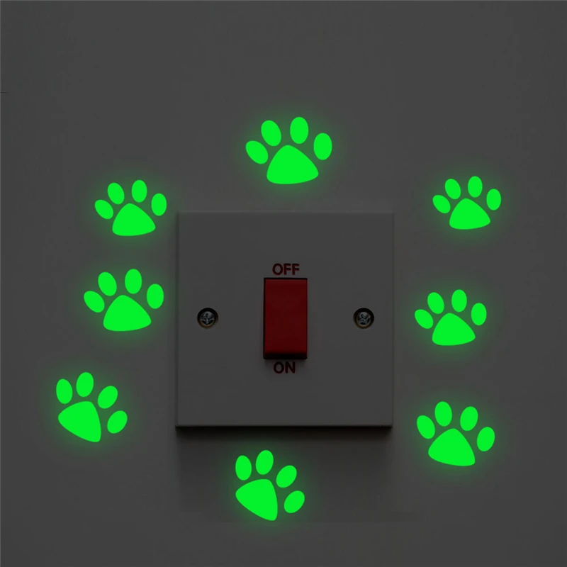 Description Picture 3 of itemcute cat dog footprint luminous switch stickers kids rooms home decor glow in the dark fluorescent wall decals vinyl mural art