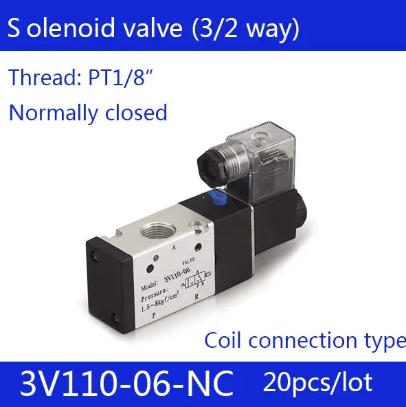 20PCS Free shipping Pneumatic valve solenoid valve 3V310-10-NO Normally open DC12V 24V AC220V,3/8" , 3 port 2 position 3/2 way
20PCS Free shipping Pneumatic valve solenoid valve 3V310-10-NO Normally open DC12V 24V AC220V,3/8" , 3 port 2 position 3/2 way