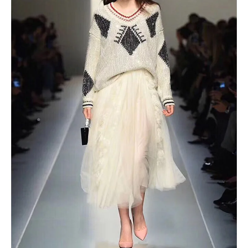Cosmicchic Runway Women Silk Lace Skirt White Tulle Maxi Skirt Pleated Mesh High Waist Elegant Stitching Lotus Leaf Skirt 2019
Cosmicchic Runway Women Silk Lace Skirt White Tulle Maxi Skirt Pleated Mesh High Waist Elegant Stitching Lotus Leaf Skirt 2019