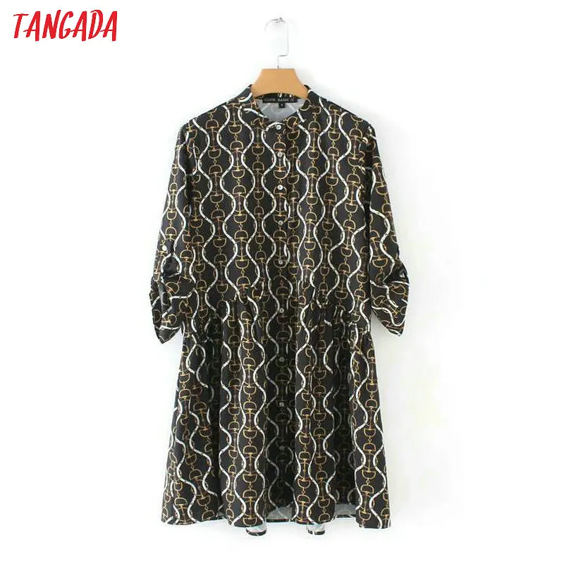 Tangada women chain print black mini dress long sleeve o neck retro lady sexy short dress femme XZH118
Tangada women chain print black mini dress long sleeve o neck retro lady sexy short dress femme XZH118