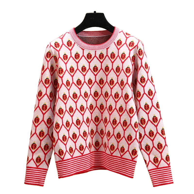 2009 Star Sweater Female Fragrance Wind Retro-Stripe Golden Ladybug Jacquard Aged Knitted Sweater in Autumn and Winter
2009 Star Sweater Female Fragrance Wind Retro-Stripe Golden Ladybug Jacquard Aged Knitted Sweater in Autumn and Winter