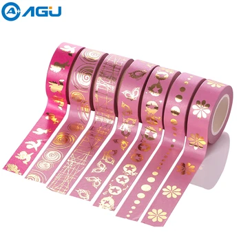 

AAGU 1PC 15mm*10m Dot Flower Pentagram Foil Washi Tape Pure Color Paper Adhesive Tape 7 Patterns Single-sided Washi Masking Tape