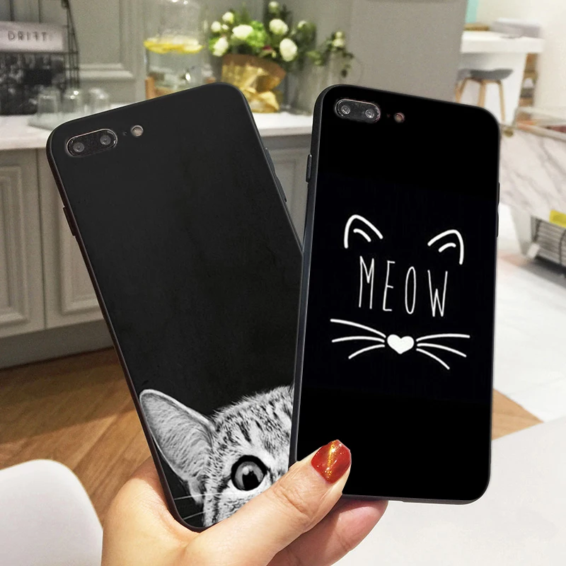 С принтом с кошкой Чехол для iPhone 8 Мягкий силиконовый чехол мобильного телефона X 6