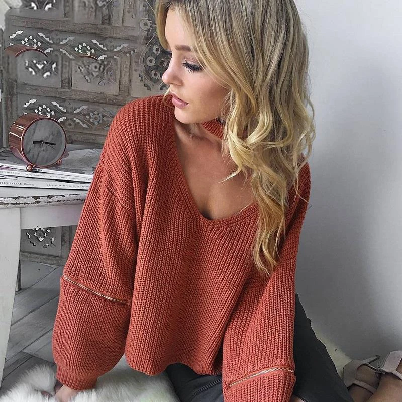 NLW Choker Knitted Sweater 2018 Autumn Loose Open Zipper Sleeve Pullovers Women V Neck Jumper Winter Black Short Female Jumpers
NLW Choker Knitted Sweater 2018 Autumn Loose Open Zipper Sleeve Pullovers Women V Neck Jumper Winter Black Short Female Jumpers