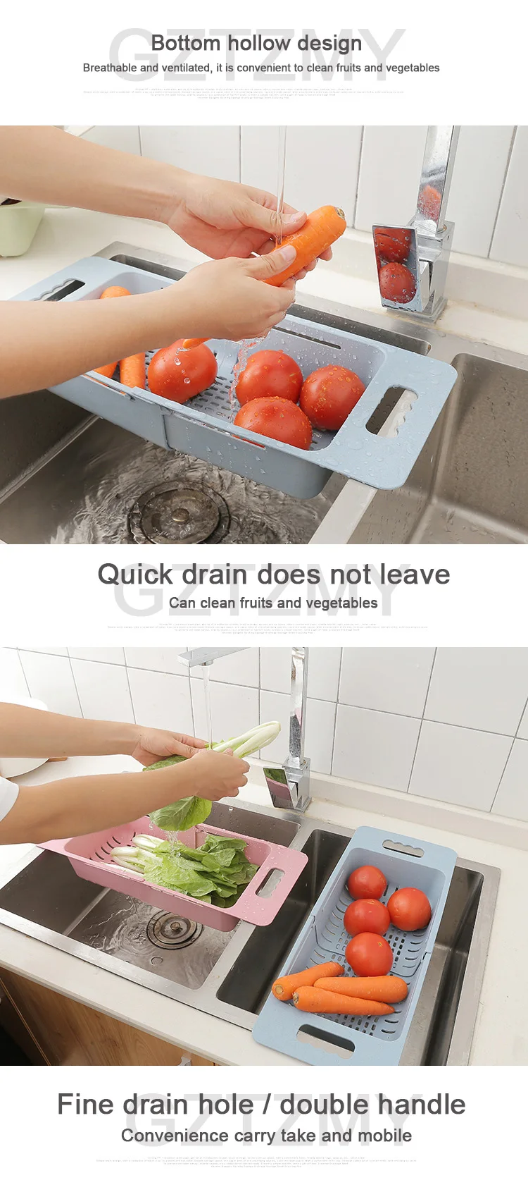 Silicone Retractable Adjustment Sink Wash Vegetable Fruit Drain Basket Drain Rack Colanders Strainer Dry Rack Kitchen Clean Tool (3)
