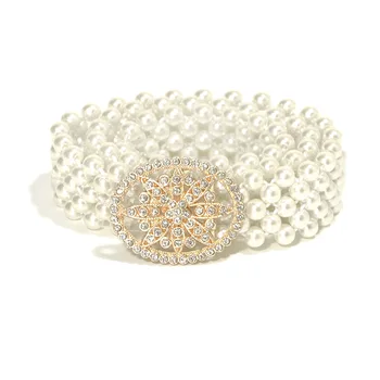 2020 New Elegant Women White Wide Imitation Pearl Chain Belt Elastic Rhinestone Crystal Flower Buckle Waist Belts for Dresses
2020 New Elegant Women White Wide Imitation Pearl Chain Belt Elastic Rhinestone Crystal Flower Buckle Waist Belts for Dresses