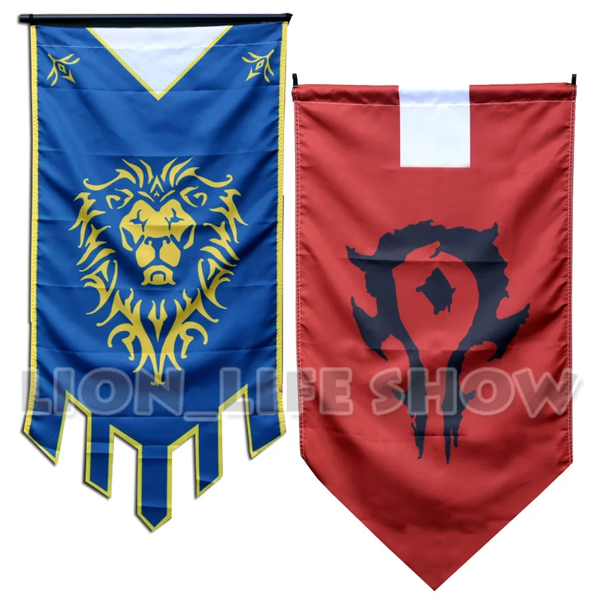 

WOW World of Warcr Alliance Horde Banner Embroidery triangle Flag Dacron Cosplay Accessory Movie