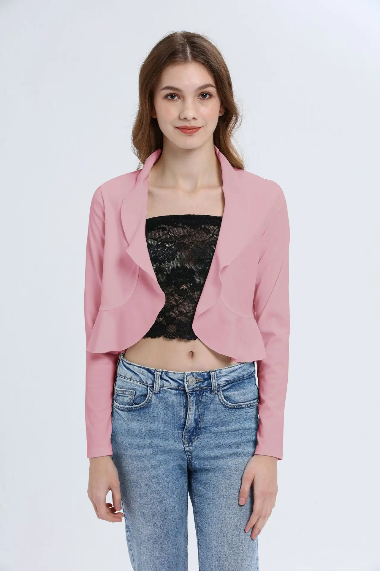 Spring Summer Crop Top Jacket Women Ruffles Short Coats Solid Long Sleeve Pink Jackets
Spring Summer Crop Top Jacket Women Ruffles Short Coats Solid Long Sleeve Pink Jackets