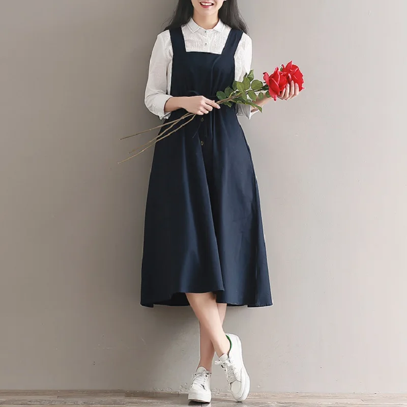 Women Spring Summer Cotton Linen Vintage Sleeveless Straps Long Dress Academy Casual Loose Suspenders Mid Calf Length Dresses
Women Spring Summer Cotton Linen Vintage Sleeveless Straps Long Dress Academy Casual Loose Suspenders Mid Calf Length Dresses