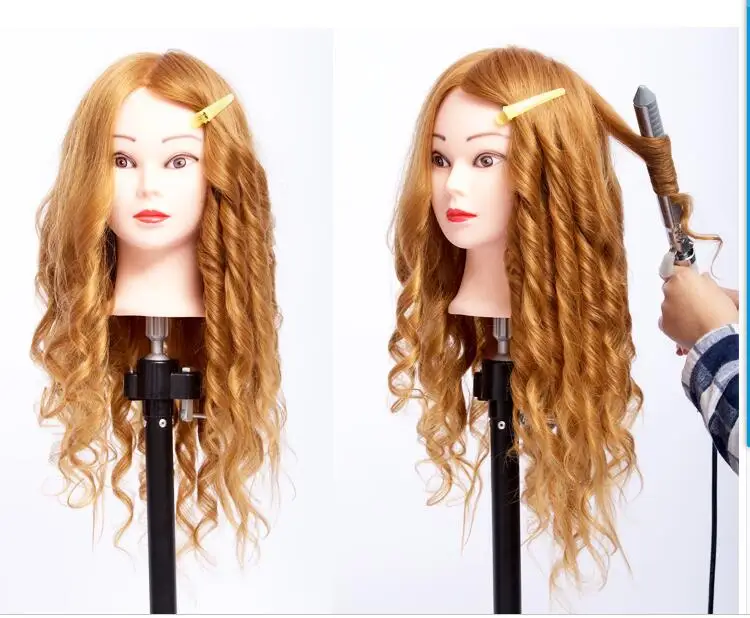 

100% Natural Hair Hairdressing Training Head Mannequin golden 20'' Mannequin Head Can Be Curly With Makeup