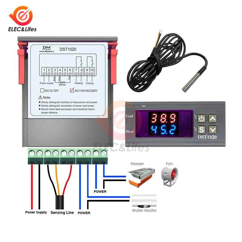 DST1020 Dual Digital Thermostat Temperature Controller Regulator Thermometer Detector Meter work with Freezer Fan / Water heater
DST1020 Dual Digital Thermostat Temperature Controller Regulator Thermometer Detector Meter work with Freezer Fan / Water heater