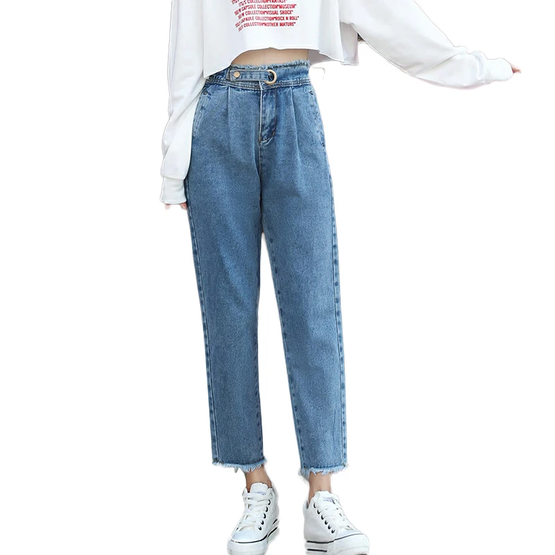 Gray beige blue Jeans for Women High Waist Harem girl spring Autumn 2019 new plus size women jeans denim pants NW2012 | Женская одежда