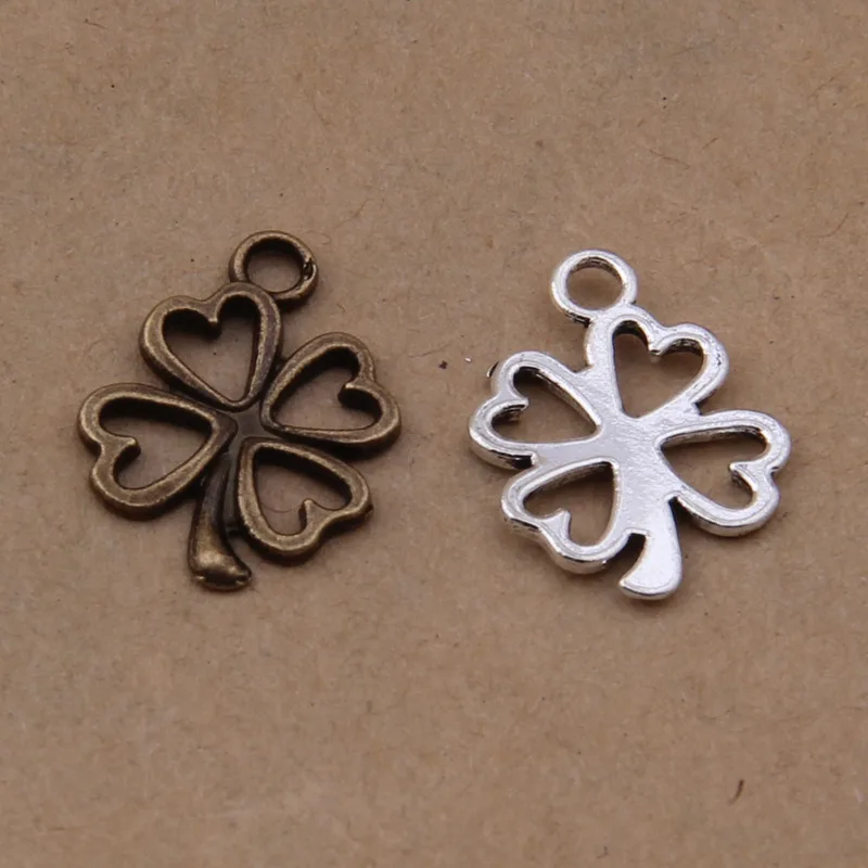 50pcs Charms luck irish four leaf clover alloy Pendants 16x12mm 0.5g Antique silver Handmade Jewelry Making DIY accessories | Украшения и