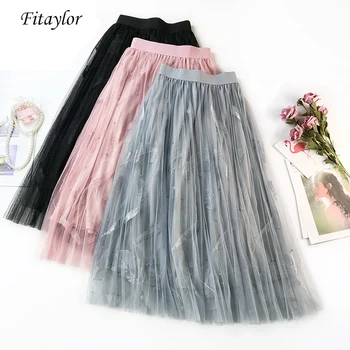 Fitaylor Spring New Women Tulle Skirt High Waist Slim Bead Decoration Embroidery A-line Skirt Female Medium Long Fairy Skirts
Fitaylor Spring New Women Tulle Skirt High Waist Slim Bead Decoration Embroidery A-line Skirt Female Medium Long Fairy Skirts