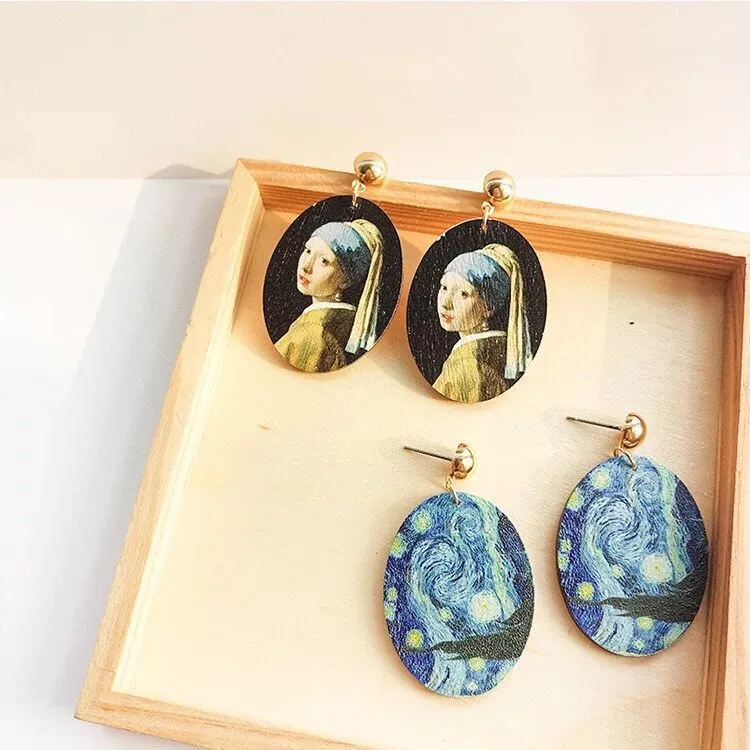Women's Artistical Wood Renaissance Oil Paintings Oval Wooden Earring Starry Painting Portraits Drop Earrings Vintage Jewelr
Women's Artistical Wood Renaissance Oil Paintings Oval Wooden Earring Starry Painting Portraits Drop Earrings Vintage Jewelr
