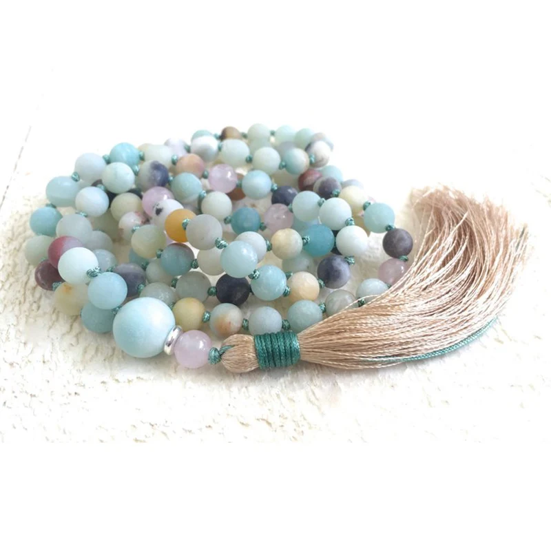 Amazonite & Rose Q-uartz Mala Beads With Handmade Tassel Neacklace 108 Beads Traditional Hand Knotted Necklace Yoga For Women
Amazonite & Rose Q-uartz Mala Beads With Handmade Tassel Neacklace 108 Beads Traditional Hand Knotted Necklace Yoga For Women