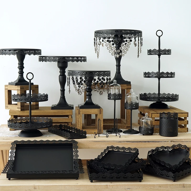 2/3 Tier Matt Black Crystal Wedding Cake Tray Plates Lace Metal Iron Cupcake Display Tray Baking Shop Donuts Bread Tray
2/3 Tier Matt Black Crystal Wedding Cake Tray Plates Lace Metal Iron Cupcake Display Tray Baking Shop Donuts Bread Tray