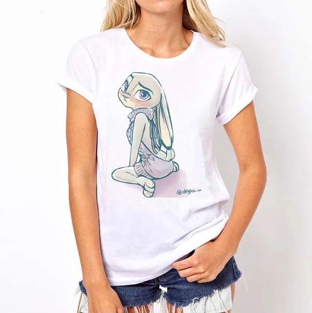 Topjini Summer Women Print Zootopia Fox Rabbit Judy Nick Tshirt Plus Size 6XL Tops O -Neck T-shirts | Женская одежда