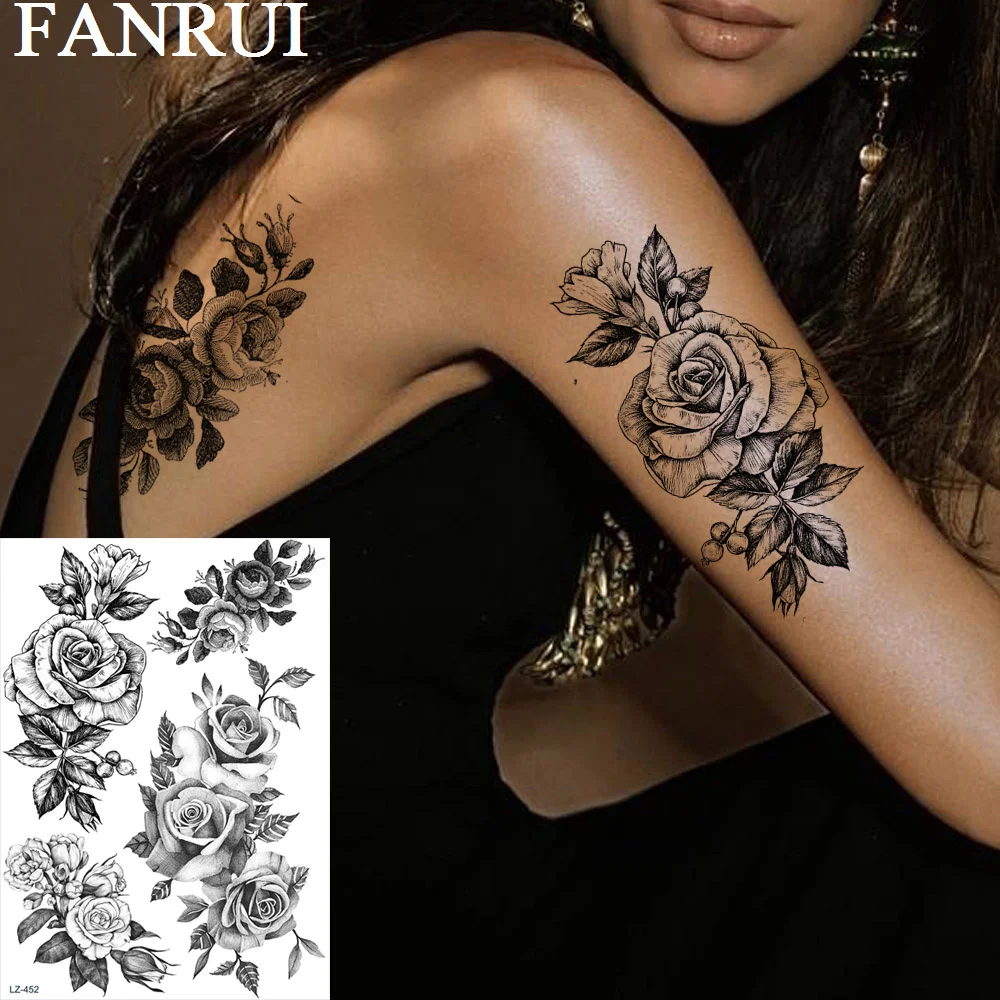 FANRUI Rose Flower Camellia Temporary Tattoos For Women Sticker Black Sexy Fake Tatoos Fashion Custom Tattoo Waist Body Art
FANRUI Rose Flower Camellia Temporary Tattoos For Women Sticker Black Sexy Fake Tatoos Fashion Custom Tattoo Waist Body Art