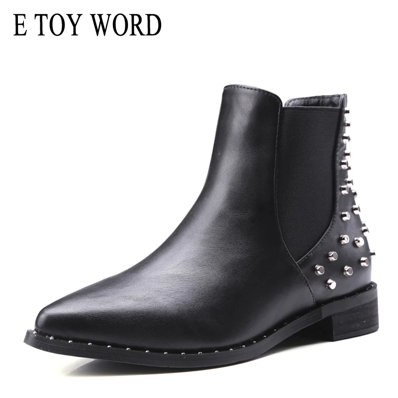 E TOY WORD Punk Rivet Women Boots Pointed Toe Leather Booties plus velvet warm Female Chelsea Ankle Boots Autumn Winter Shoes
E TOY WORD Punk Rivet Women Boots Pointed Toe Leather Booties plus velvet warm Female Chelsea Ankle Boots Autumn Winter Shoes