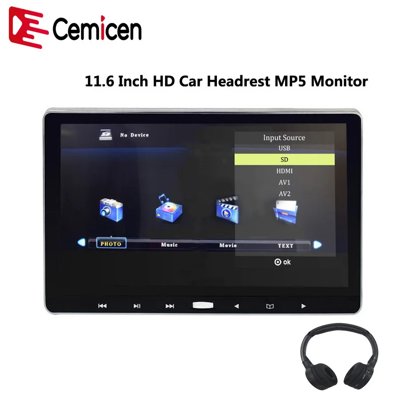 Cemicen 11.6 Inch Car Headrest Monitor MP5 Player Touch Button IPS Screen HD 1080P Video/USB/SD/IR/FM Transmitter/HDMI/Speaker
Cemicen 11.6 Inch Car Headrest Monitor MP5 Player Touch Button IPS Screen HD 1080P Video/USB/SD/IR/FM Transmitter/HDMI/Speaker