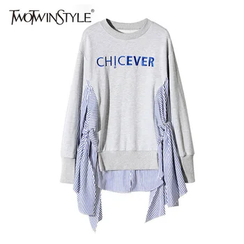 TWOTWINSTYLE Ruffles Hoody For Women Letters Long Sleeve Striped Patchwork Lace Up Irregular Sweatshirts 2020 Fashion Harajuku
TWOTWINSTYLE Ruffles Hoody For Women Letters Long Sleeve Striped Patchwork Lace Up Irregular Sweatshirts 2020 Fashion Harajuku