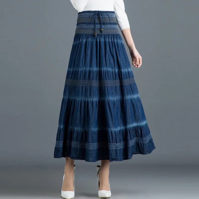 Фото Женская винтажная длинная юбка с высокой эластичной талией Офисная в стиле