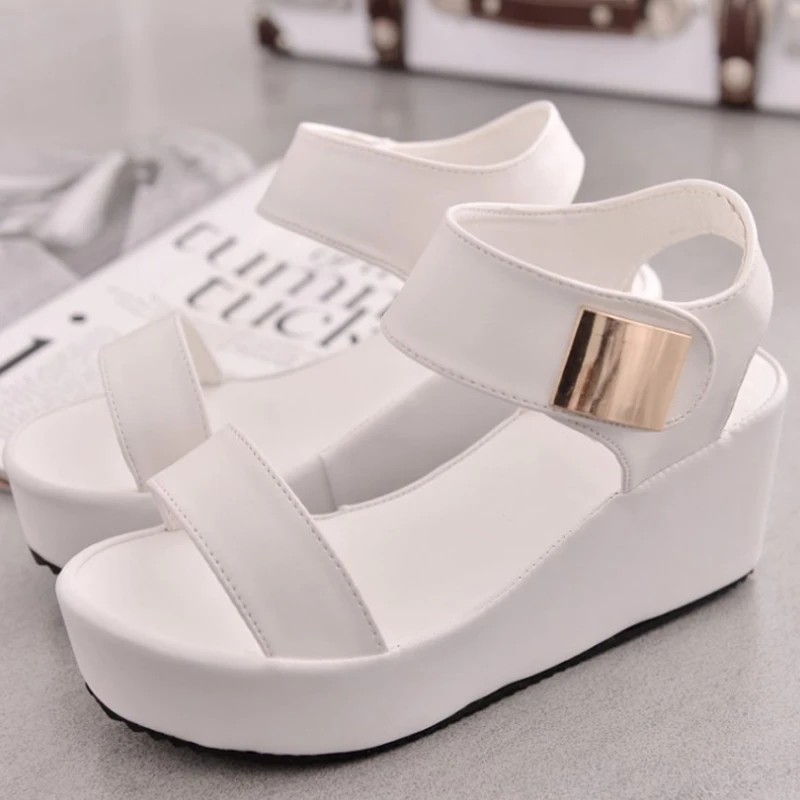 Womens Summer Sandals Black White Wedge Platform High Heels Flock Strap Hook Loop Platform Shoes 8H0074
Womens Summer Sandals Black White Wedge Platform High Heels Flock Strap Hook Loop Platform Shoes 8H0074