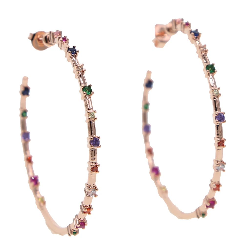 Rose gold color big hoop earring colorful cz setting rainbow cubic zirconia paved circle hoop elegance hot fashion women earring
Rose gold color big hoop earring colorful cz setting rainbow cubic zirconia paved circle hoop elegance hot fashion women earring