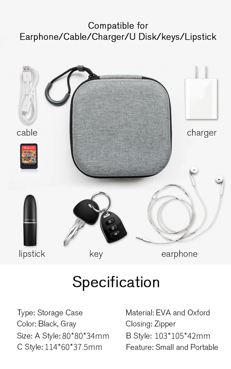 03 Liboer Earphone Accessories Carrying Hard Case for Earphones and Cables Mini Earphone Case Bag EVA Round Storage Box for iPhone