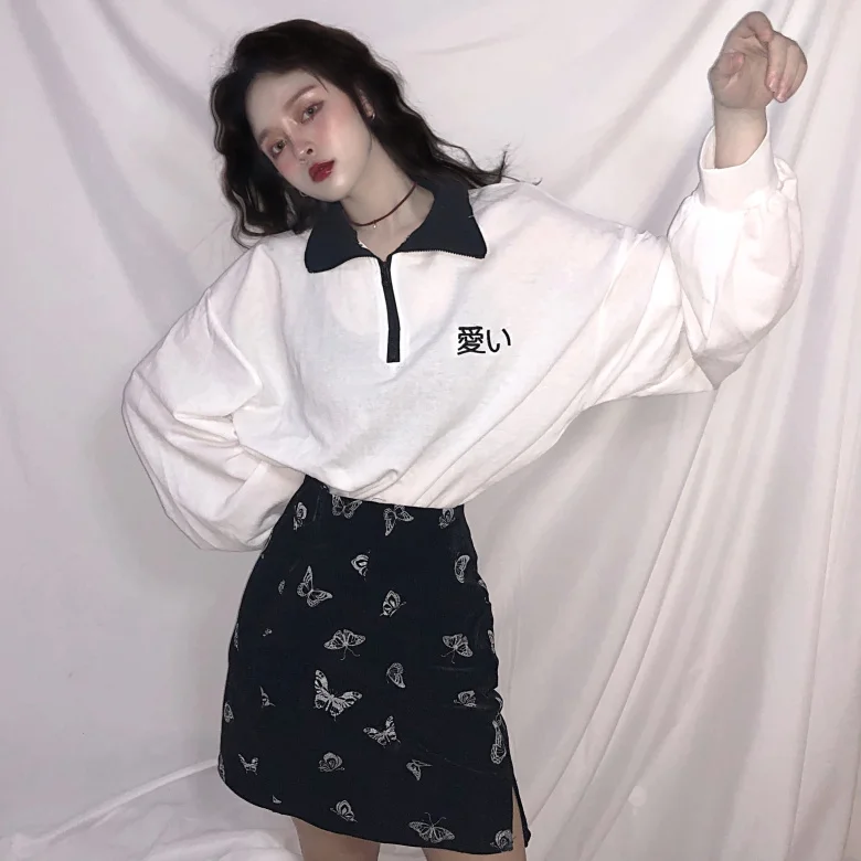 New Women's Clothing ulzzang korean harajuku vintage personality Text print zipper loose fashion lantern sleeve full T-Shirts
New Women's Clothing ulzzang korean harajuku vintage personality Text print zipper loose fashion lantern sleeve full T-Shirts
