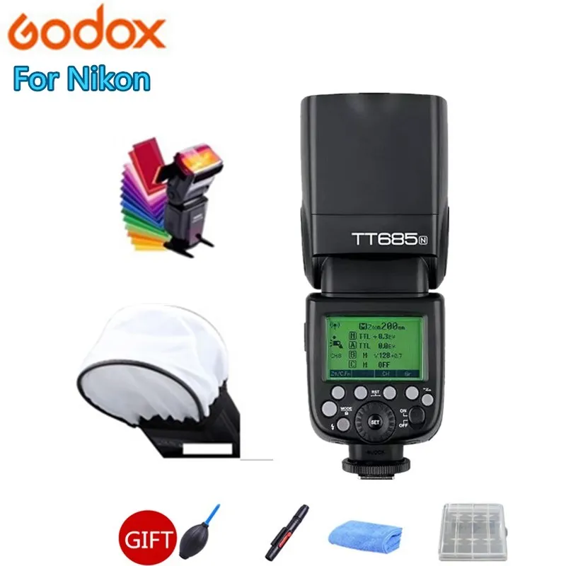 

Godox TT685N 2.4G Wireless HSS 1/8000s i-TTL GN60 Speedlite Flash for Nikon for D800 D700 D7100 D7000 D5200 D5000 D810 + Gift