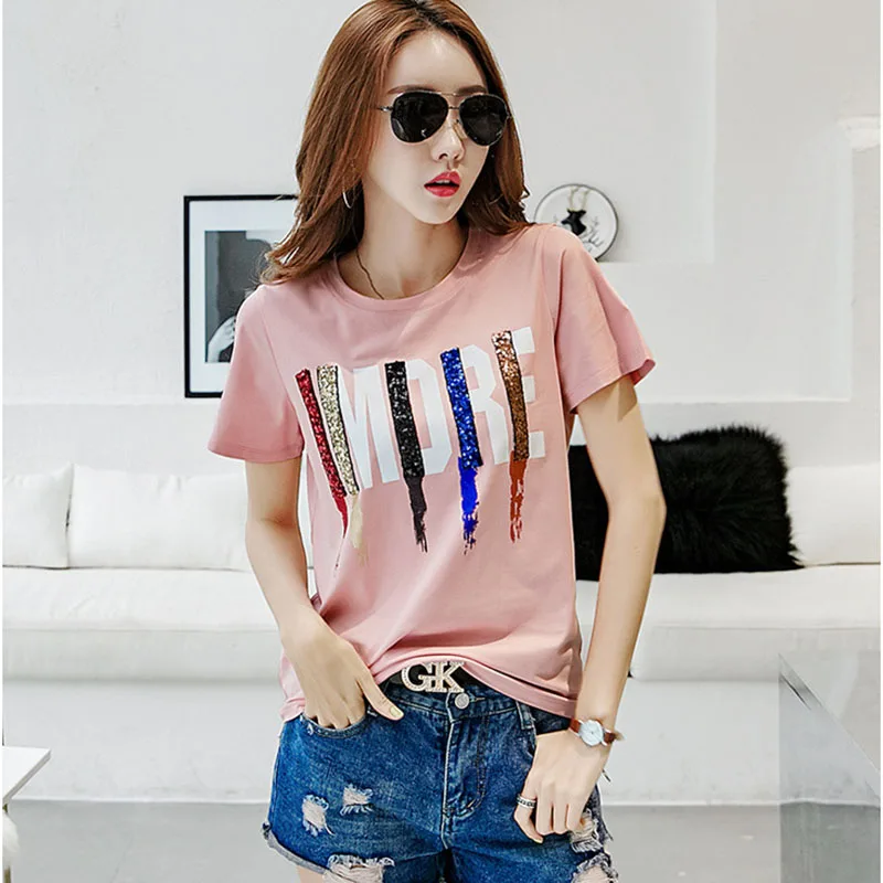 Embroidery T Shirt Women Sequined T-Shirt Summer Tops 2019 Plus Size Letter Tshirt Woman Clothes Camisetas Mujer Tee Shirt Femme
Embroidery T Shirt Women Sequined T-Shirt Summer Tops 2019 Plus Size Letter Tshirt Woman Clothes Camisetas Mujer Tee Shirt Femme