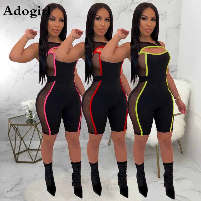 Sexy Fluorescent Color Sheer Mesh Patchwork Jumpsuit Cut Out Sleeveless Fashion Sleeveless Bodycon Romper Cycle Playsuits
Sexy Fluorescent Color Sheer Mesh Patchwork Jumpsuit Cut Out Sleeveless Fashion Sleeveless Bodycon Romper Cycle Playsuits