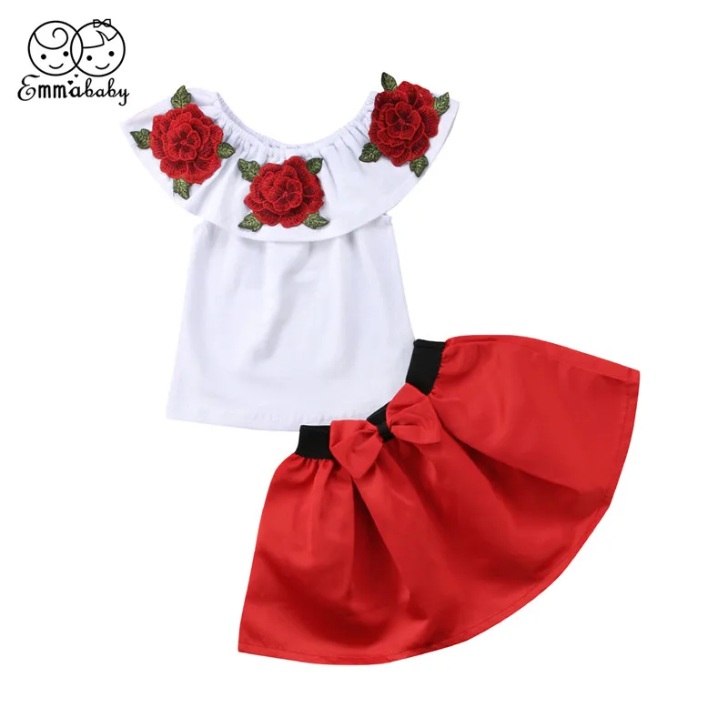 Baby Girls Clothes Set 2018 Kids Girl White Off Shoulder Flower Tops T-shirt+Red Bow Skirts 2pcs Outfits Summer Children Clothes
Baby Girls Clothes Set 2018 Kids Girl White Off Shoulder Flower Tops T-shirt+Red Bow Skirts 2pcs Outfits Summer Children Clothes