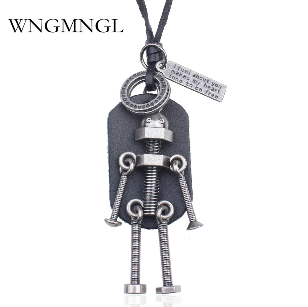 WNGMNGL 2018 Fashion Unisex Choker Necklaces Punk Long Leather Rope Screw Robot Pendant Necklace For Women Sweater Jewelry Gift
WNGMNGL 2018 Fashion Unisex Choker Necklaces Punk Long Leather Rope Screw Robot Pendant Necklace For Women Sweater Jewelry Gift