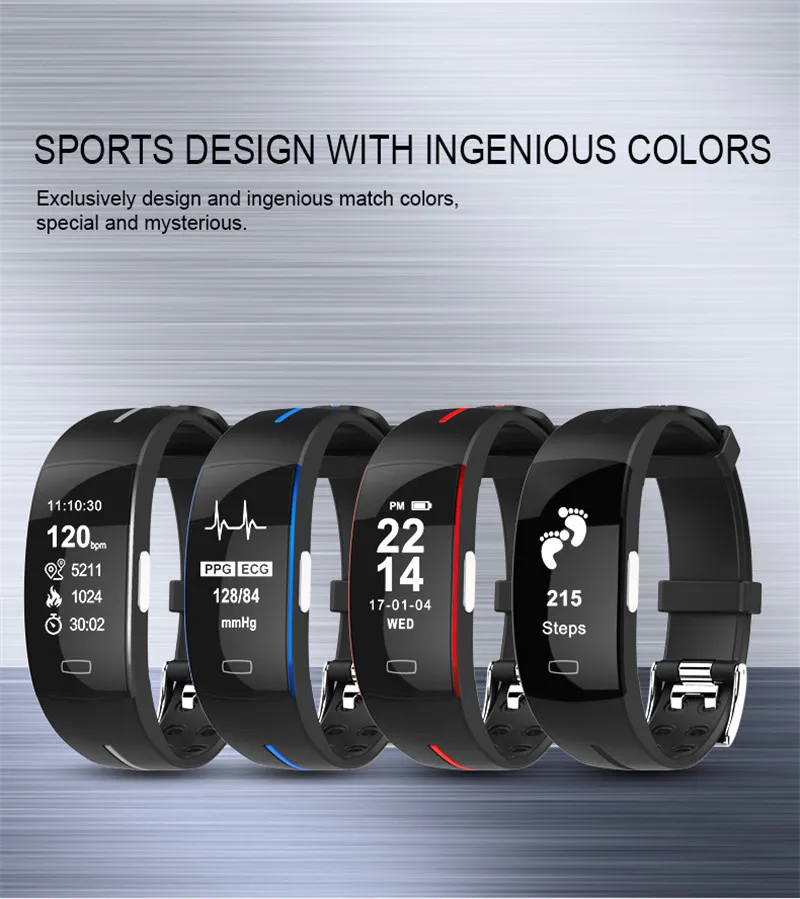 

P3 ECG PPG Smart Band Watch Bracelet Blood Pressure Heart Rate Fitness Tracker monitor Sport Pedometer IP67 Waterproof Wristband