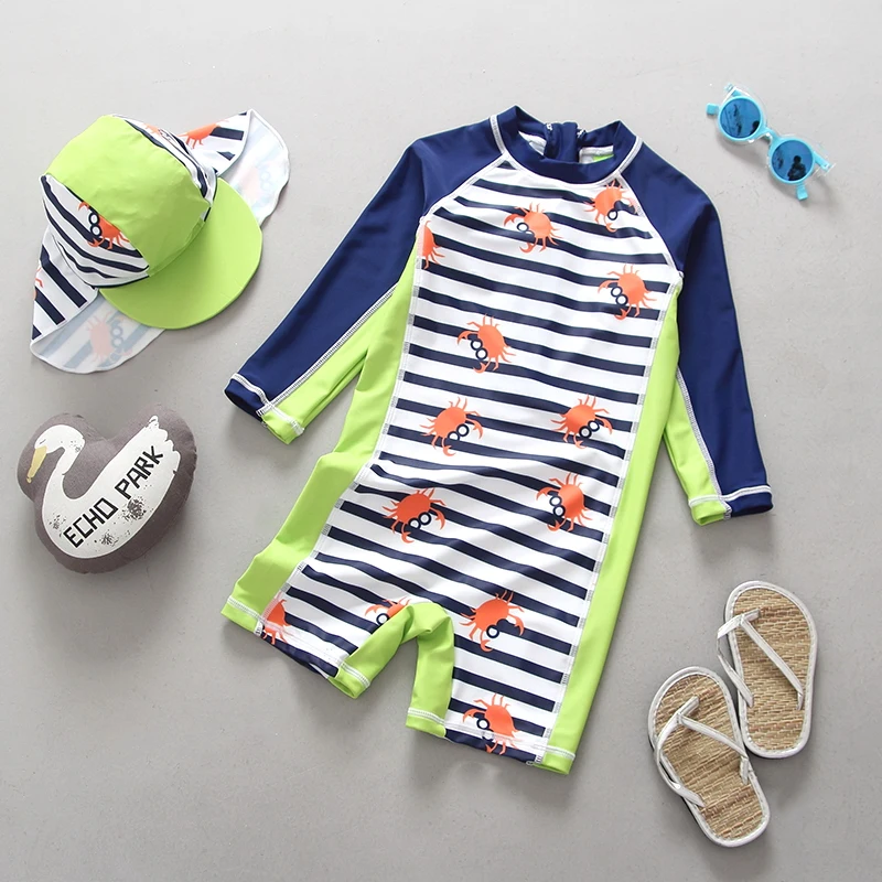 Infant Swimwear Kids One Piece Full Sleeve Swimsuit for boy Sunscreen UPF 50+ Crab Striped Children Bathing Suits Beach Wear
Infant Swimwear Kids One Piece Full Sleeve Swimsuit for boy Sunscreen UPF 50+ Crab Striped Children Bathing Suits Beach Wear