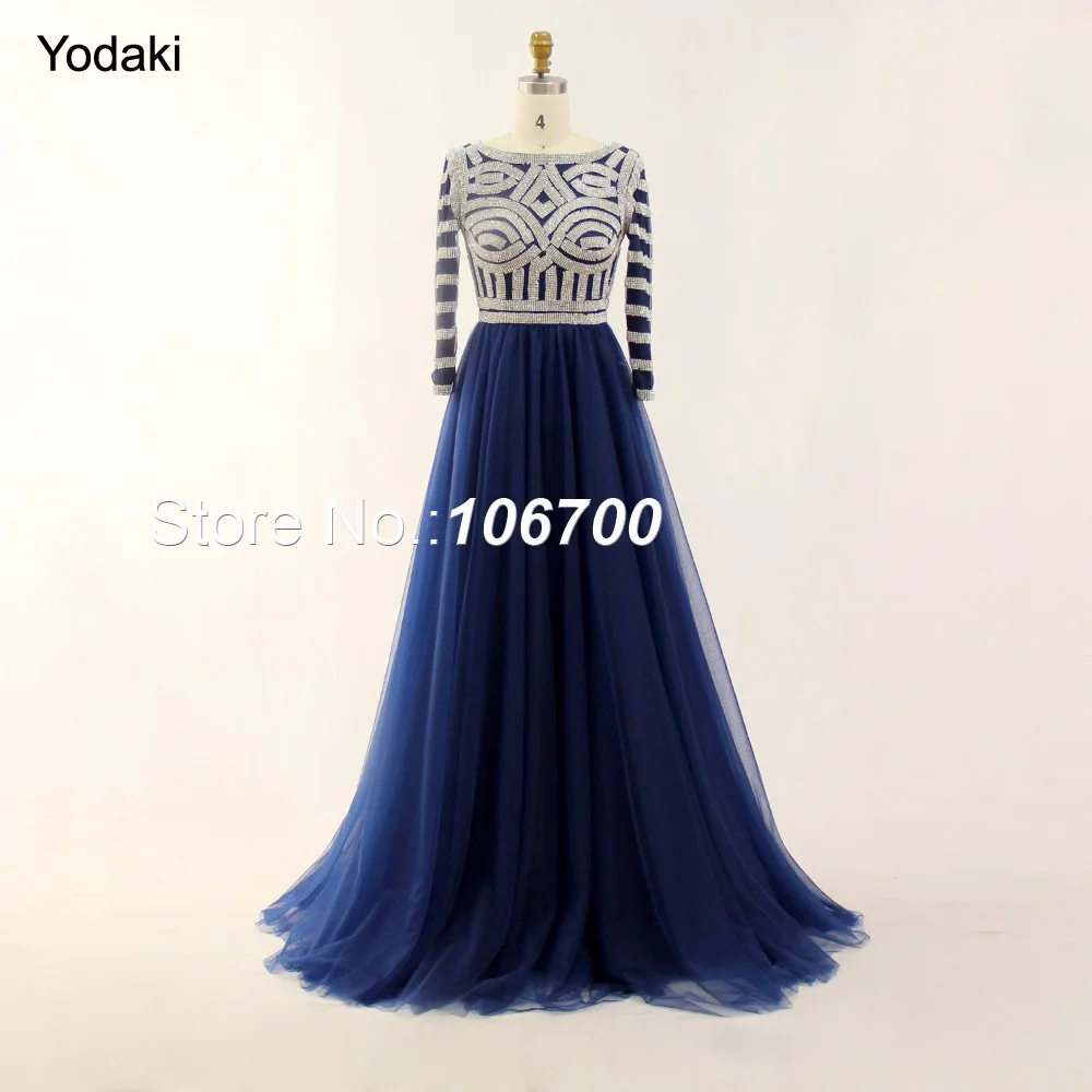 Amazing Real Photos Long Sleeves Prom Dresses Full Crystal Beading A Line Boat Neck Long Navy Tulle Evening Gowns 2018 New
Amazing Real Photos Long Sleeves Prom Dresses Full Crystal Beading A Line Boat Neck Long Navy Tulle Evening Gowns 2018 New